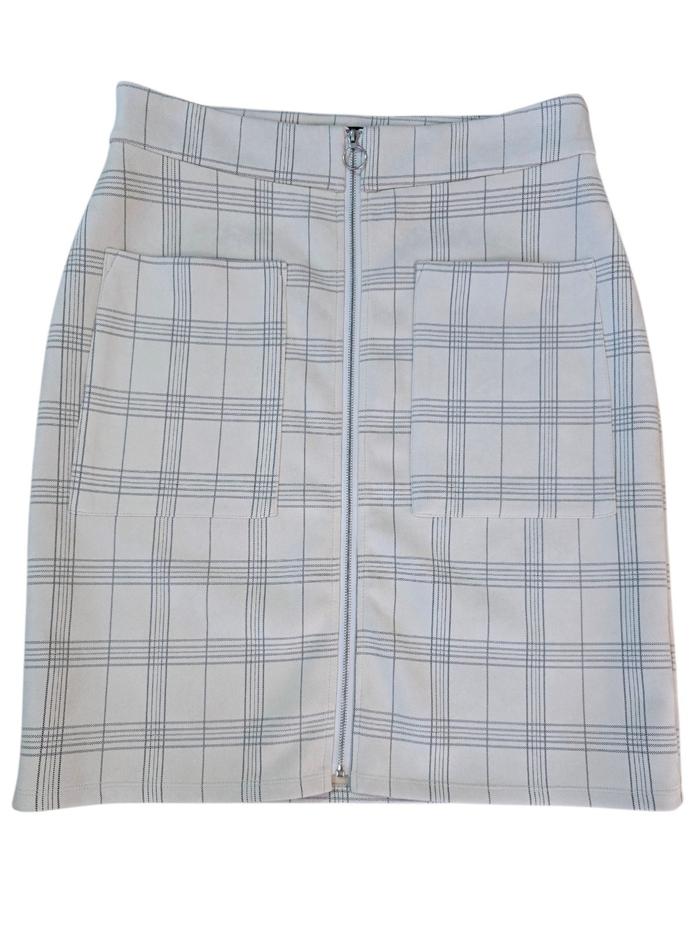 Alice Blue Skirt Size Medium Cream Plaid Front-Zip Pencil Skirt - Picture 2 of 9